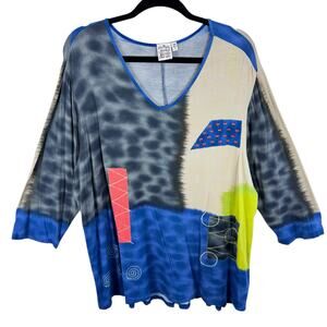 Parsley & Sage Abstract Colorful Print 3/4 Sleeve V-Neck Rayon Blouse Size 2X
